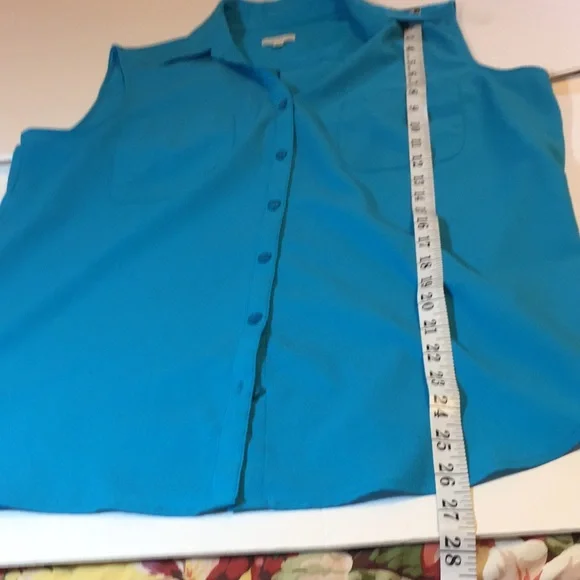 Talbots Factory Turquoise Sleeveless Button Down Top Size Large - Picture 7 of 9
